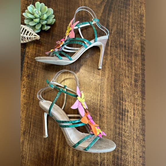 Pelle Moda | Suede 3D Flower High Heel Sandals - Picture 3 of 8